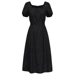 Women's Beach Hollow Short Sleeve Dress Casual Round Neck Elastic Waist Dress Black, S