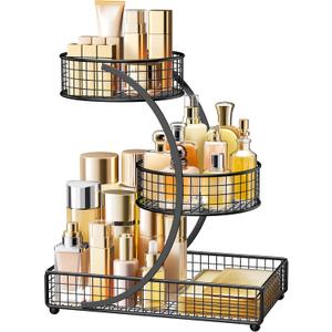 HBlife Makeup Organizer for Vanity, 3 Tier Metal Bathroom Countertop Organizers Skin Care Storage, Bathroom Counter Shelf Skincare Holder Perfume Cosmetic Display, Black