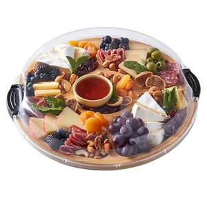 FARBERWARE Build-a-Board Cutting Board with Five Compartments and Clear Locking Lid for Charcuterie, Snacks, and More, Bamboo