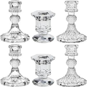 Glass Candlestick Holders Set of 6, Taper Candle Holder for Wedding Festival Christmas Party Valentine's Decor, Table Centerpieces