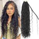 Eeanno Goddess Box Braids Crochet Hair for Black Women 24 Inch 7 Packs Natural Black Boho Hair Pre Looped Crochet Box Braids with Curly Ends, 1B