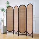 4 Panel Room Divider Screen and Folding Panel Divider in Arch Shape,Double Sided Bamboo Panel Screen for Room Separation, Brown,70.9" H x 70.9" W