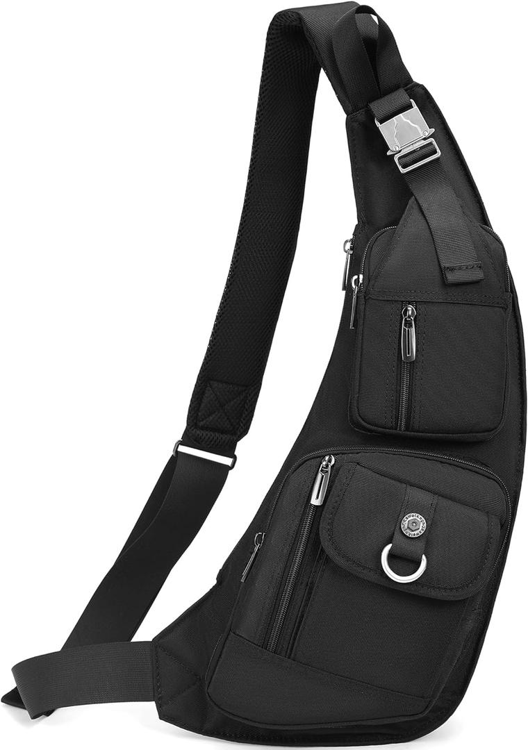 NICGID Sling Bag Chest Shoulder Backpack Crossbody Bags Casual Daypack for Men Women (Black-014) (Small)