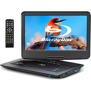 WONNIE 16.9" Portable Blu Ray Player with 14.1" 1080P Full HD Large Swivel Screen, Blu-ray DVD Player with HDMI Out & AV Out, 4-5 Hours Rechargeable Battery, Support USB/Micro SD Card
