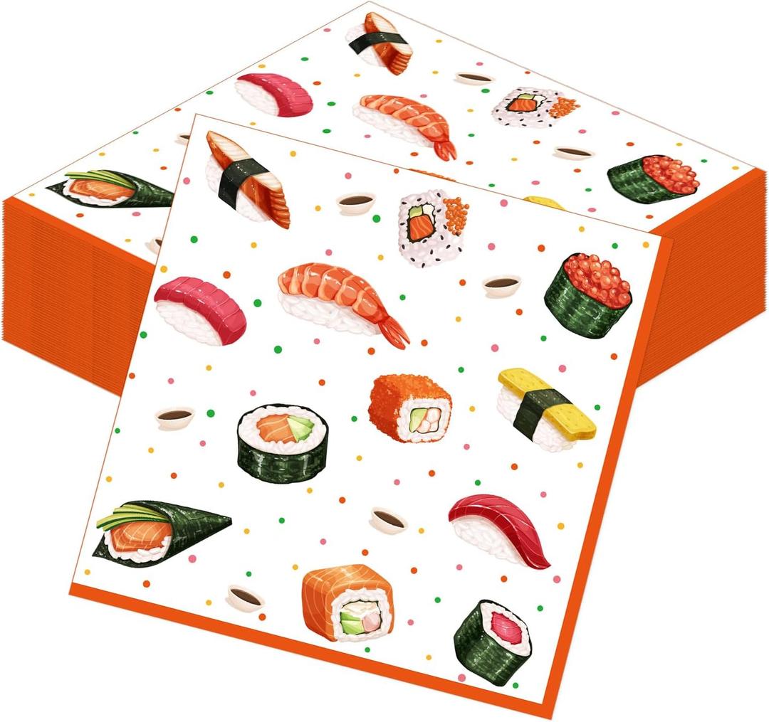Sushi Party Napkins Decorations - 50 Pcs Sushi Theme Paper Napkins Disposable, Dinner Luncheon Paper Napkin for Japanese Party Decorations, Birthday Decor Supplies