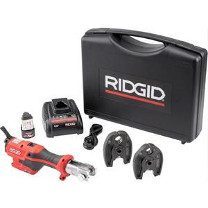 RIDGID 72553 Model RP 115 Mini Press Tool and Battery Kit with 1/2" to 3/4" ProPress Press Tool Jaws, 2V Li/Ion Battery, 12V Charger, and Carrying Case , Red