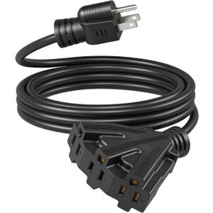 DEWENWILS 10FT Outdoor Extension Cord, Tri-Tap Extension Cord Splitter, 3 Outlet 16/3 SJTW Power Cable for Landscape Lighting String Lights, 13A/125V/1625W, ETL Listed, Black, 1 Pack