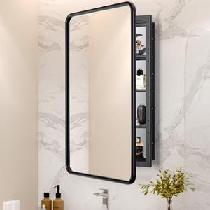 17" x 27" Black Medicine Cabinet with Mirror, Adjustable Shelves