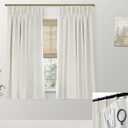 SHINELAND Short Blackout Curtains for Bedroom Windows,Extra Wide Pre-Pleated Black Out Linen Pinch Pleat Cafe Curtains 45 Inch Length for Kitchen (Natural Cream)