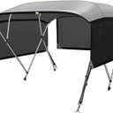 KAKIT 3 4 Bow Bimini Tops for Boats with 3 Mesh Sidewalls Rear Support Poles Boat Canopy Includes Straps Storage Boot, Dark Gray