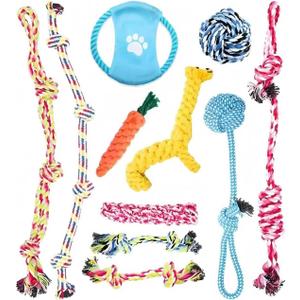 Dog Rope Toys Set, 11 Pack Puppy Chew Toys with Flying Disc, Cotton Rope Ball, Giraffe, Carrot, Knot Toys for Training, Playing, Interactive Pet Toys