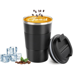 YINBAOGE Insulated Travel Coffee Mug, Spill & Leak Proof, Portable To Go Camping Stainless Steel Coffee Tumbler, Reusable Thermal Coffee Cup with Lid for Hot & Cold Drinks (Black, 12 OZ)