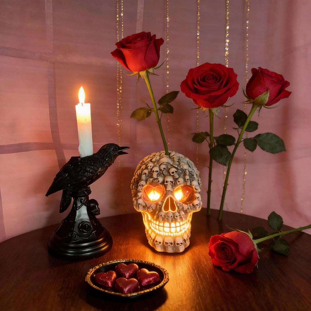 Valentine's Day Decor Gothic Raven Skull Candle Holder Statue  Witchy Occult Home Dcor, Christmas & YearRound Spooky Tabletop Statue (Raven)