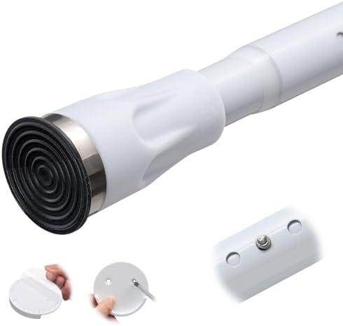 White Tension Curtian rod no drill, 42 to 115 inch Adjustable Heavy Duty black shower curtain rod for Windows bathroom Closet