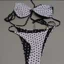 Milumia Women's 2 Piece Polka Dots Bikini Set Halter String Triangle Swimsuits Swimwear (Medium, Black and White)