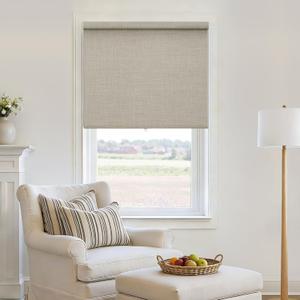 Blackout Roller Shades Cordless Blinds for Indoor Windows, Free-Stop Shades with Valance, Thermal Insulated Linen Fabric UV Protection Natural Beige Blinds for Home and Office Oatmeal 36" W x 72" H