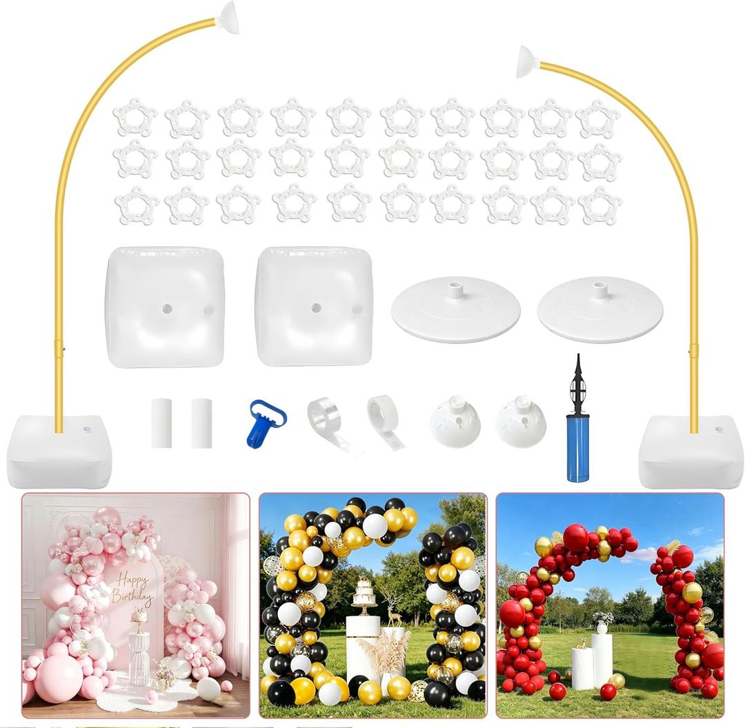 Balloon Arch Kit,Free Bending Shape 8.2FT & 5FT Half Balloon Arch Stand with Base for Birthday Wedding Baby Shower Graduation Party Decorations(Gold)