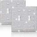 Gaocai 2 Pcs Shiny Silver Rhinestones Wall Plate Cover, Double Gang Toggle Outlet Covers, Bling Light Switch Cover (Standard Size)
