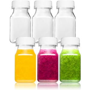 Norcalway 4 Oz Small Plastic Bottles with Black Caps for Liquids - Ginger Shot Lids, Wellness Juice Freezer Safe, Leak Proof, Food Grade 4 Oz 6 Pack, white