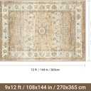 Befbee 9x12 Area Rug,Ultra-Thin Washable Rugs for Living Room,Non-Slip Lightweight Foldable Area Rug,Stain Resistant Vintage Large Rugs (Apricot/Blue, 9'x12')