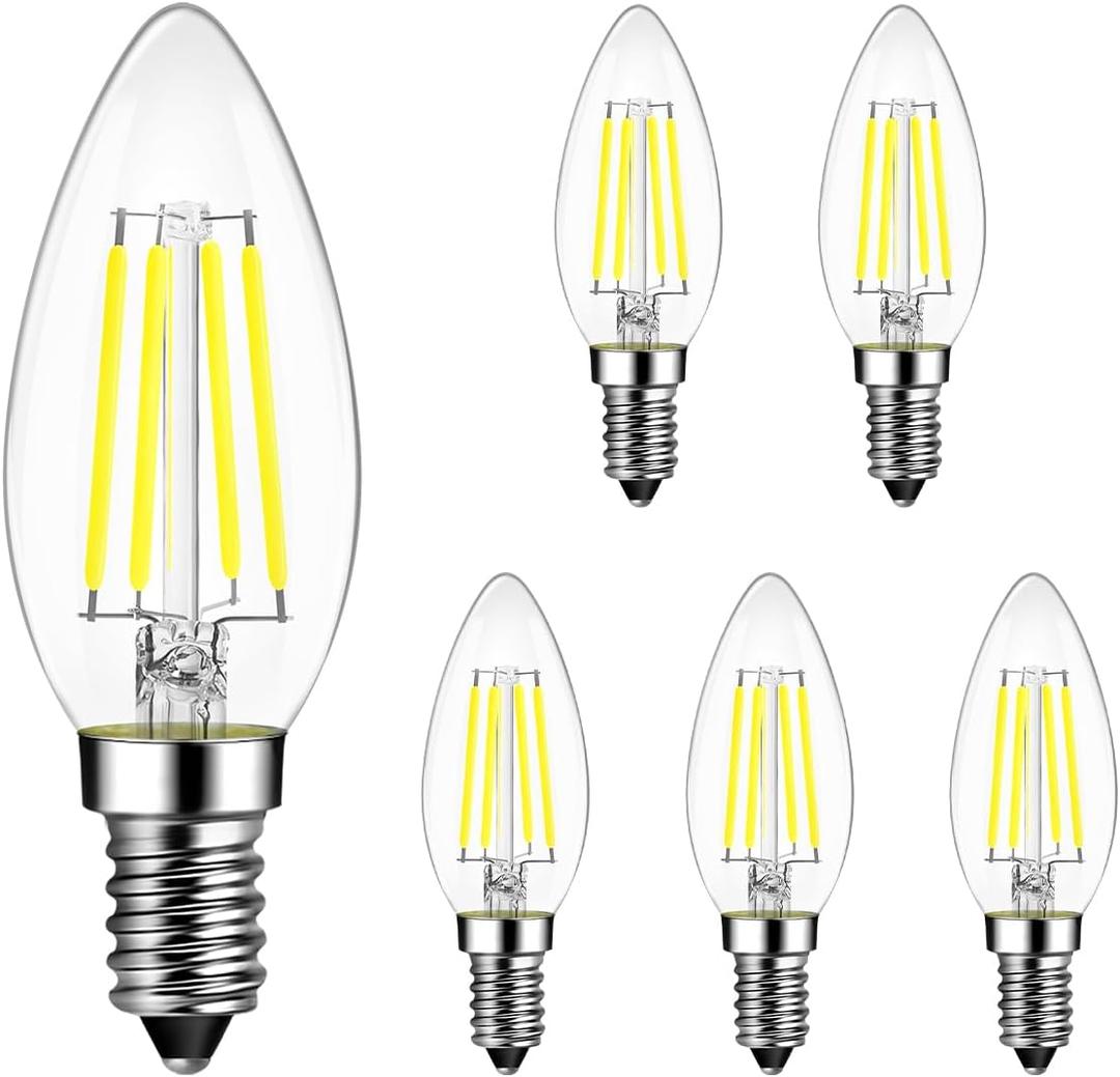ANWIO B11 LED Filament Bulb E12 Candelabra Small Base 5000K Daylight White, 5.5W(60W Equivalent) 800 Lumens Non-Dimmable Decorative Candle Light Bulb, Pack of 6
