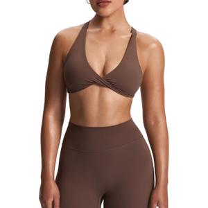 Aoxjox Women's Workout Sports Bras Fitness Satara Low Impact Bra Yoga Crop Tank (Fudge Coffee, Small)