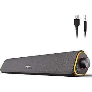 SOULION R50 Bluetooth Computer Speakers, 3.5mm PC Sound Bar for Desktop Monitor, Wired USB Powered & Colorful LED Lights with Switch Button, Surround Sound Soundbar PC Spearkers for Computer, White