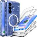 Coolwee Full Protective for Galaxy S25 Plus Heavy Duty, Compatible with MagSafe, Hybrid 3 in 1 Rugged Shockproof Women Girls for Samsung Galaxy S25 Plus 6.7 inch Shiny Clear Glitter Bling Sparkle