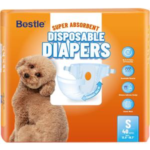 Disposable Female Dog Diapers, 40 Count, S (Waist 16.9-19.7), Wetness Indicator, Ultra Protection, Leak Proof, Super Absorbent, Soft
