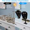 4 Piece Black Velvet Necklace Display Mannequin Bust with Bracelet Holder for Vendors, Professional Jewelry Displays for Selling and Photography