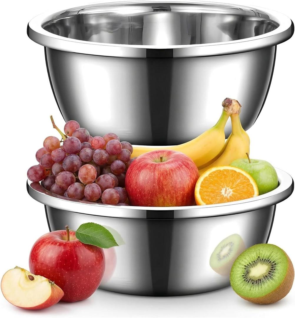 3 Pcs Large Stainless Steel Mixing Bowls, 15 Quart Oversized Metal Bowls for Serving, Baking, Mixing, Marinating, Home Cooking or Commercial Use