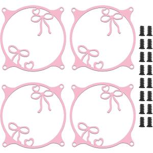 Lounsweer 4 Pcs 120mm Pink Bow Guard Fan Grill Metal PC Fan Grill Cover with Screws Cute Computer Accessories Coquettish PC Case Decor for Office Game Room Valentines Gift for Girls Women