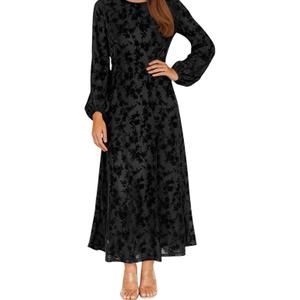 Long Sleeve Floral Maxi Dress Spring A-Line Velvet Wedding Guest Cocktail Party Gown No Size