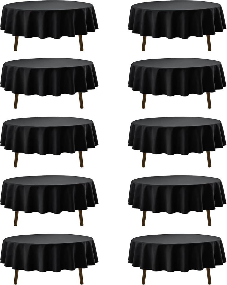 10-Pack Black Round Tablecloths, 90 Inches, Stain-Resistant Polyester for 4-5 Ft Round Tables - Washable Table Covers for Weddings, Banquets, Birthday Parties, Events