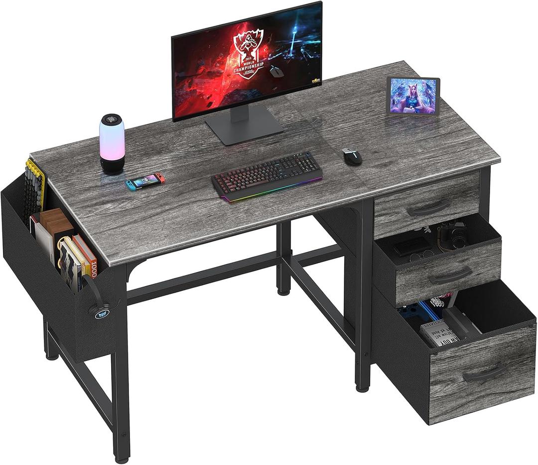Lufeiya Computer Desk with File Drawers Cabinet, 47 Inch Home Office Desks with Filing Cabinet for Small Space, Gaming Study Writing Table PC Desks, Gray, 46.6"