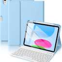 iPad 10th Generation Case with Keyboard 10.9 Inch 2022/iPad (A16) 11th Gen 11 Inch 2025 - Magnetic Detachable Keyboard, Stain Proof Cover, Smart Folio Case with Pencil Holder - Sky Blue