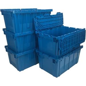 Storage and Packing Plastic Tote Crate Attached Lid Flip Top, 27"x16.9"x12.5", Storage Bins With Lids, Plastic Stackable Organization Crates For Home, Closet Space Saving,