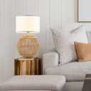 VILUXY Woven Rattan Table Lamps 2 Packs Plug-in Boho White Fabric Shade Bedside Light Farmhouse Nightstand Lamp for End Table Living Room Bedroom Entryway