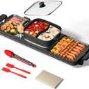 AORAN Smokeless Electric Hot Pot & Grill Combo, Large 9.5"x29" Non-Stick Design, 3 Adjustable Heat Levels, Easy to CleanIncludes Brushes, Tongs & Paper (Black)