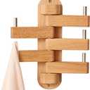 Oak Wood Coat Hooks, Coat Rack Wall Mount Swivel & Heavy Duty Wall Hooks for Bedroom, Entryway, Living Room, Bathroom,Office, Classroom (Natural)