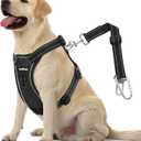 Dog Seat Belt Harness for Car, Dog Car Harness Adjustable Mesh Breathable & Dogs Seatbelt Safety Tether with Elastic Bungee (Carbon Black, L)