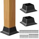 SPACEEUP 4x4 Post Base 3PCS Black Square Brackets Internal Size 3.5 x 3.5 Inch Heavy Duty Steel Deck Post Base Cover Fit for 4 x 4 Standard Wood Post Anchor Deck Base Plate