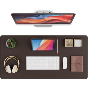 K KNODEL Leather Desk Pad Protector, Office Desk Mat, Large PVC Leather Desk Blotter, Non-Slip Mouse Pad (Dark Brown, 15.7" x 31.5")
