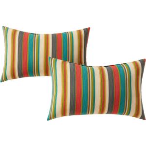 Set of 2 Outdoor Throw Pillows 19 x 12 Inch – Reversible Rectangle Patio Accent Pillows – Weather-Resistant Polyester Fabric – Eco-Friendly Recycled Polyfiber Fill – Sunset Stripe - Updated
