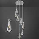 Raindrop Pendant Lights Kitchen Island Teardrop Chrome Hanging Light Fixtures Clear Solid Glass Pendant Light Modern Chandeliers for Dining Room Porch Corridor Living Room(7-Light)