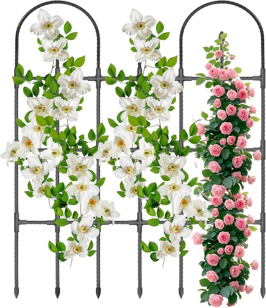 Trellis for Climbing Plants Outdoor,47.2" H Garden Trellis,Rustproof Garden Arch Trellis Cucumber Tomato Support Structure for Raised Bed(Black)