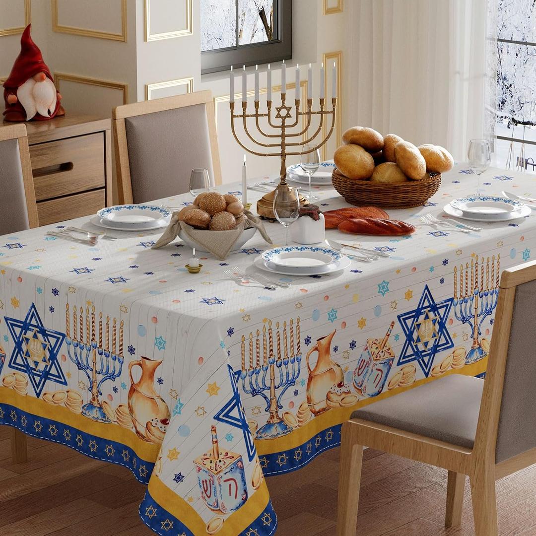 XCHI Six-Pointed Star Dreidel Gelts Hanukkah Chanukah Menorah Tablecloth Square Table Cloth Washable Table Covers for Indoor Dining Home Party Decorations 60x60 Inch