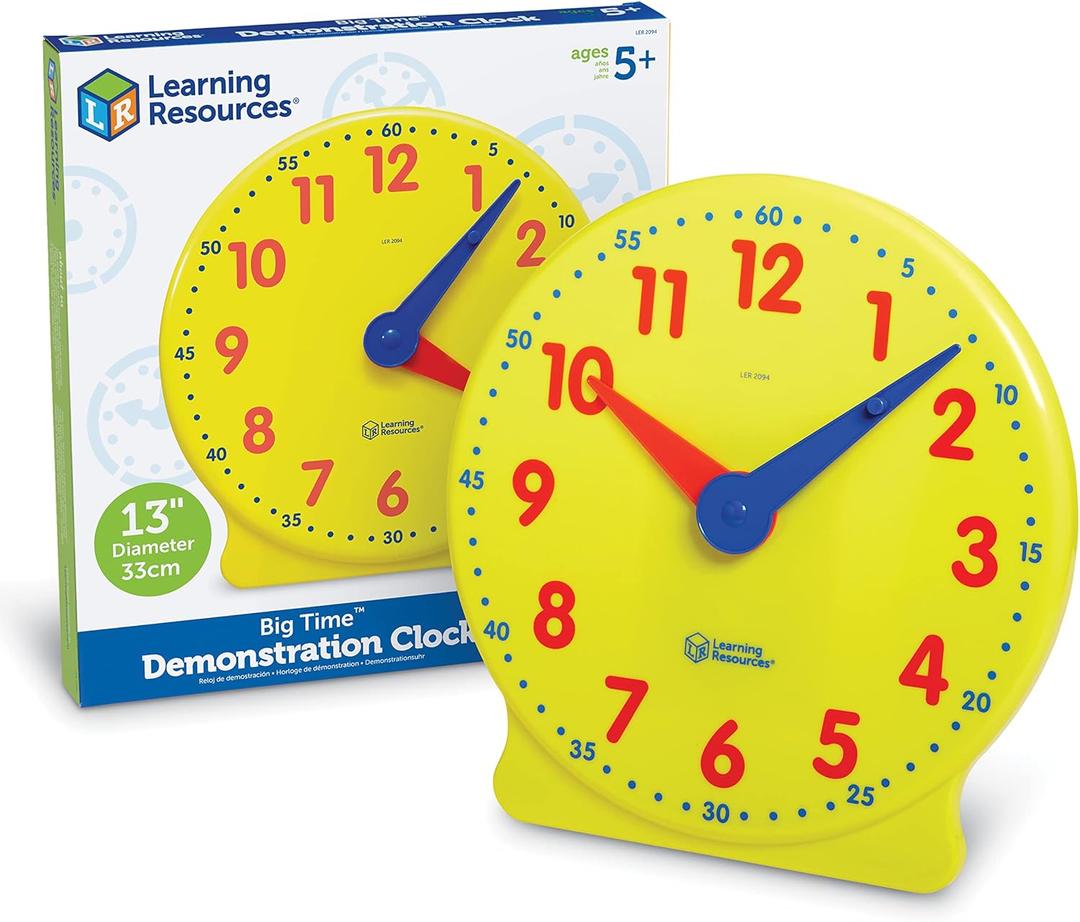Learning Resources Big Time Learning Clock - Teacher Classroom Must Haves, Elementary School & Montessori Activities, Math Manipulatives, Time Flash Cards, Gifts for Boys and Girls (13-1/4 in)