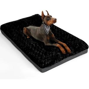 POCBLUE Deluxe Washable XL Dog Bed Dog Crate Mat 42 inch Comfy Fluffy Kennel Pad Anti-Slip for Dogs Up to 90 lbs, 42" x 28", Black (42.0"L x 28.0"W x 3.5"Th)