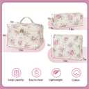 Quilted Makeup Bag,Large Cosmetics Bag Set,Cotton Coquette Floral Make up Pouch,Travel Toiletry Bag for Women (3pcs, Park)